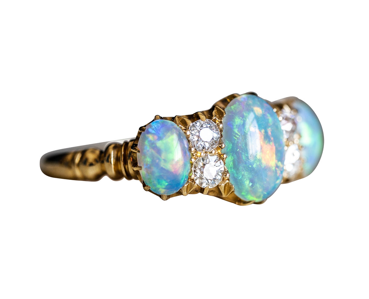Victorian, 18ct gold, opal and diamond ring