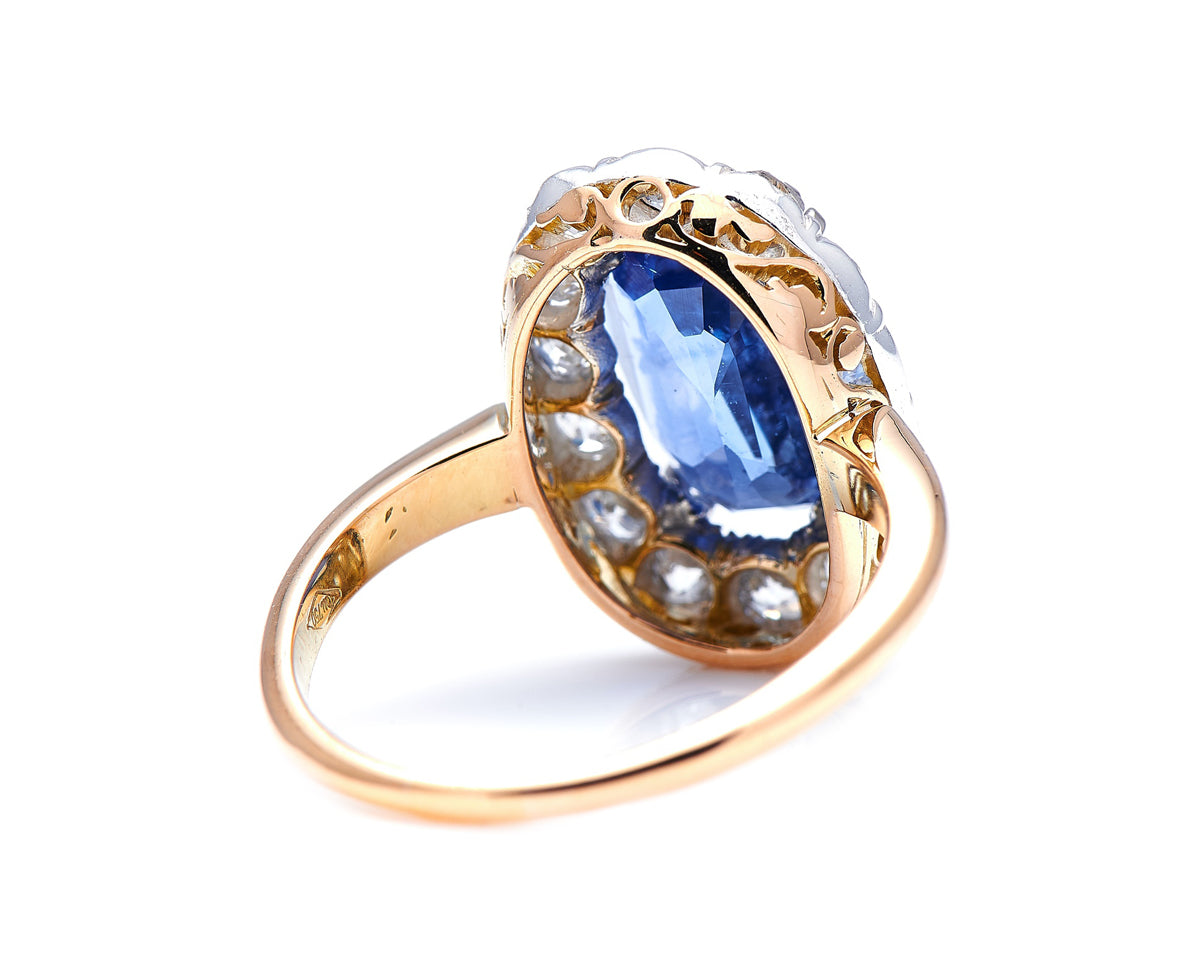 Victorian, 18ct gold, sri lankan sapphire and diamond cluster ring