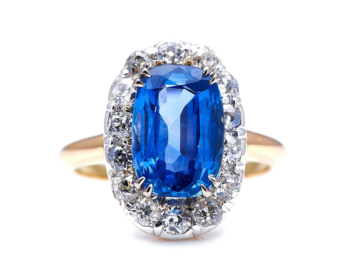 Victorian, 18ct gold, sri lankan sapphire and diamond cluster ring
