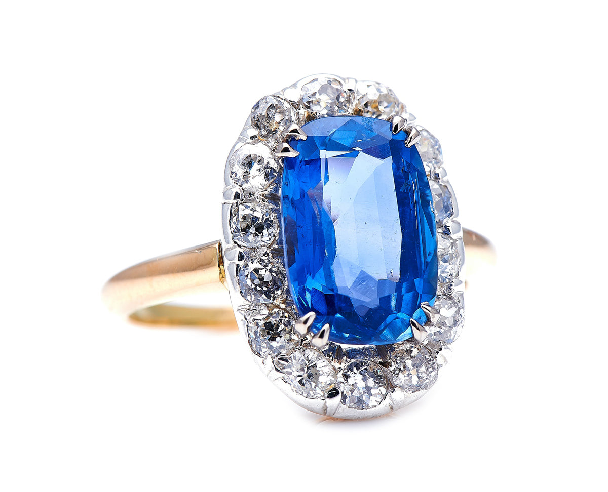 Victorian, 18ct gold, sri lankan sapphire and diamond cluster ring