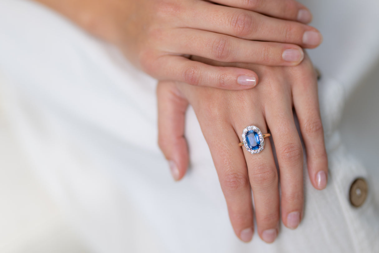 Victorian, 18ct gold, sri lankan sapphire and diamond cluster ring