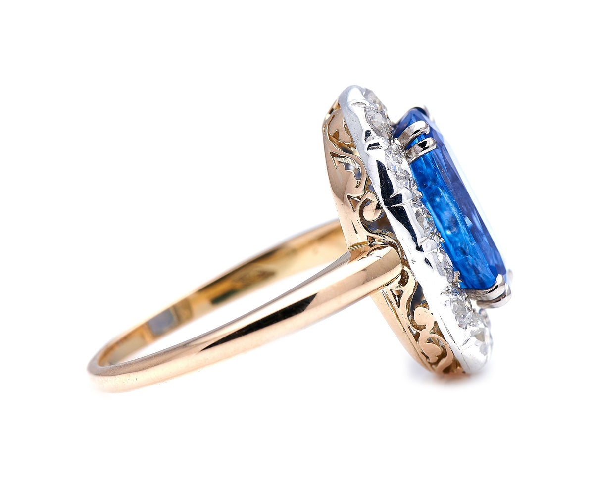 Victorian, 18ct gold, sri lankan sapphire and diamond cluster ring
