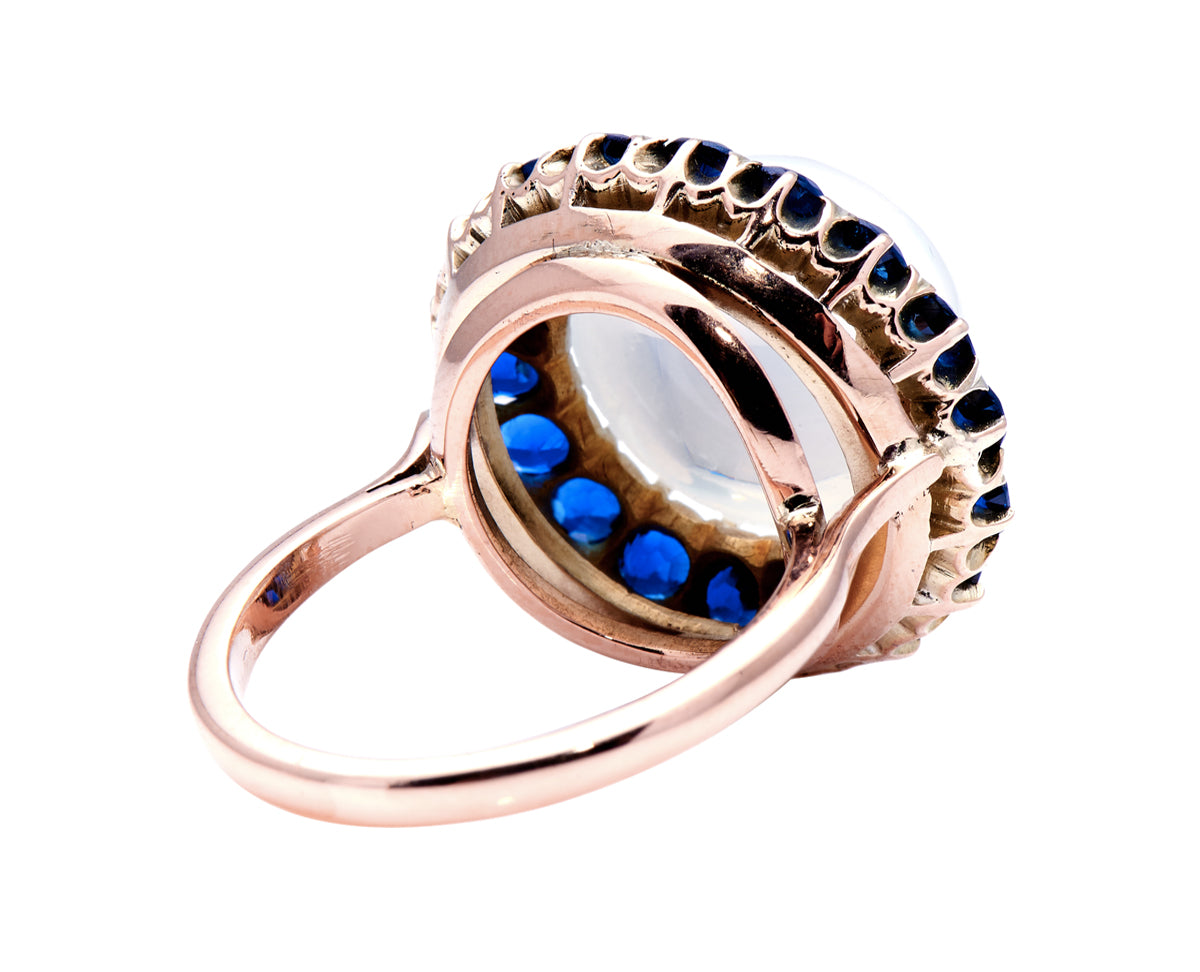 Victorian, 18ct Rose Gold, Moonstone and Sapphire Cluster Ring Antique Engagement Rings | Moonstone Antique Rings