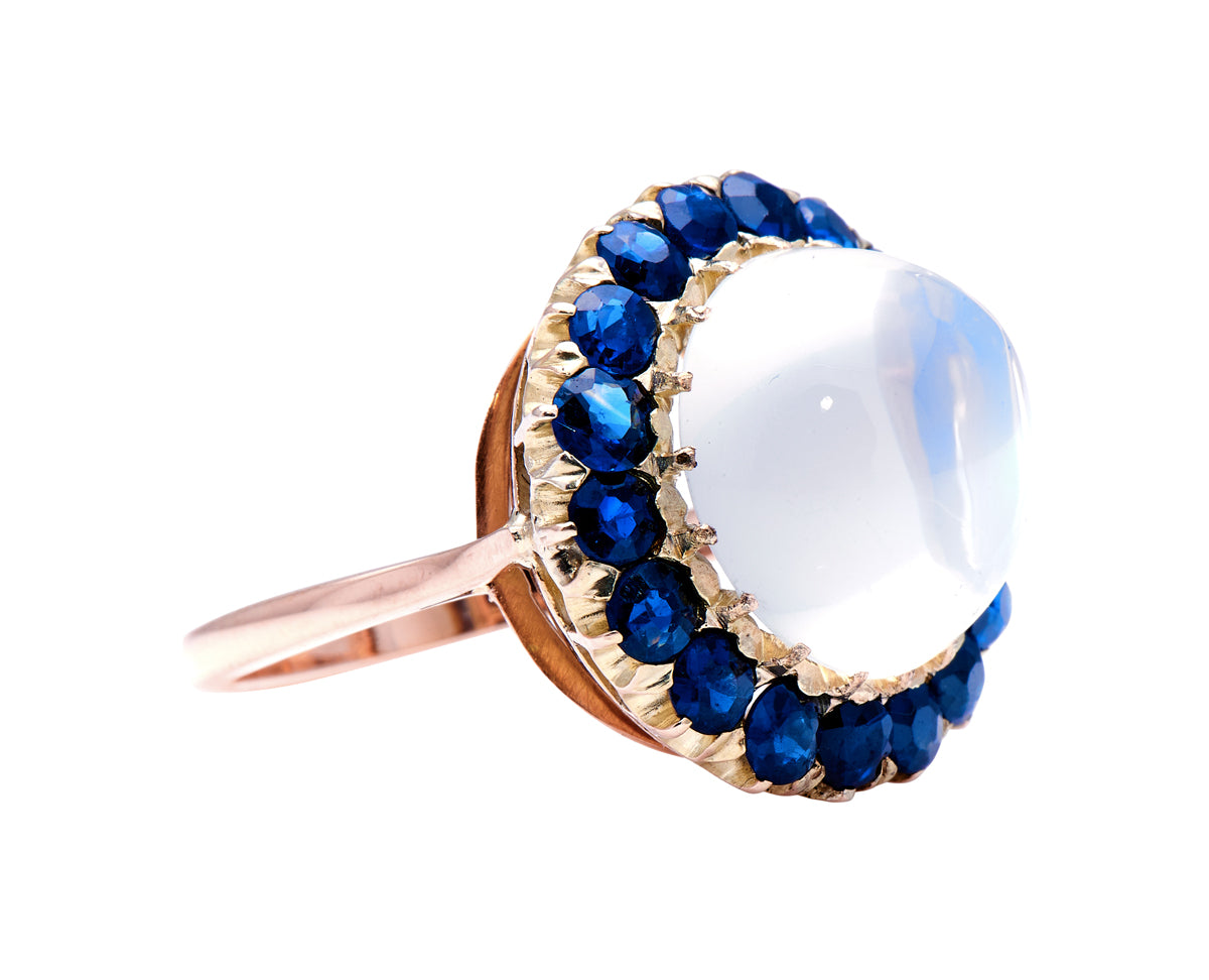 Victorian, 18ct Rose Gold, Moonstone and Sapphire Cluster Ring Antique Engagement Rings | Moonstone Antique Rings