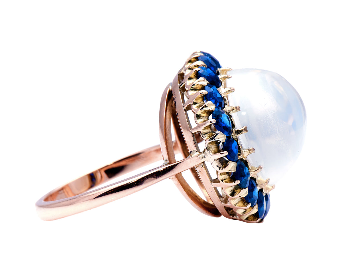 Victorian, 18ct Rose Gold, Moonstone and Sapphire Cluster Ring Antique Engagement Rings | Moonstone Antique Rings