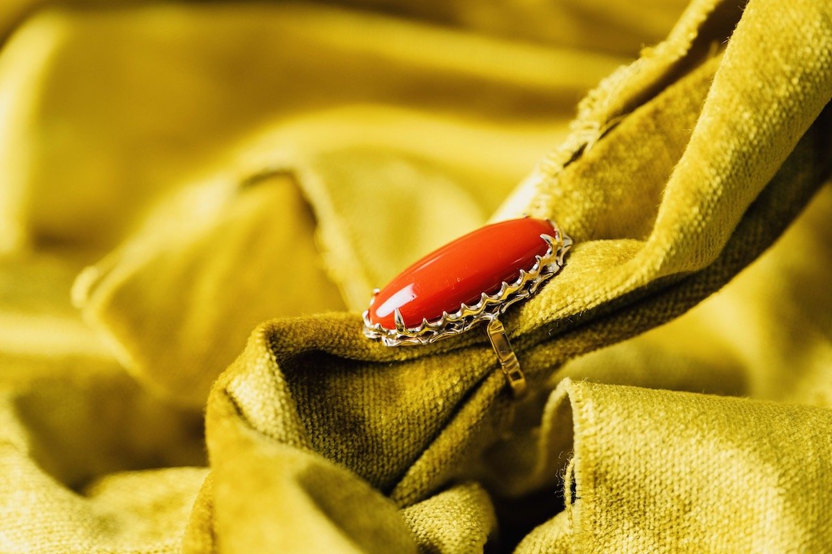 Victorian, French, 14ct Gold, Natural 'Oxblood' Coral Cocktail Ring, in Original Box | Antique Rings | Antique Ring Boutique | Vintage Engagement Rings
