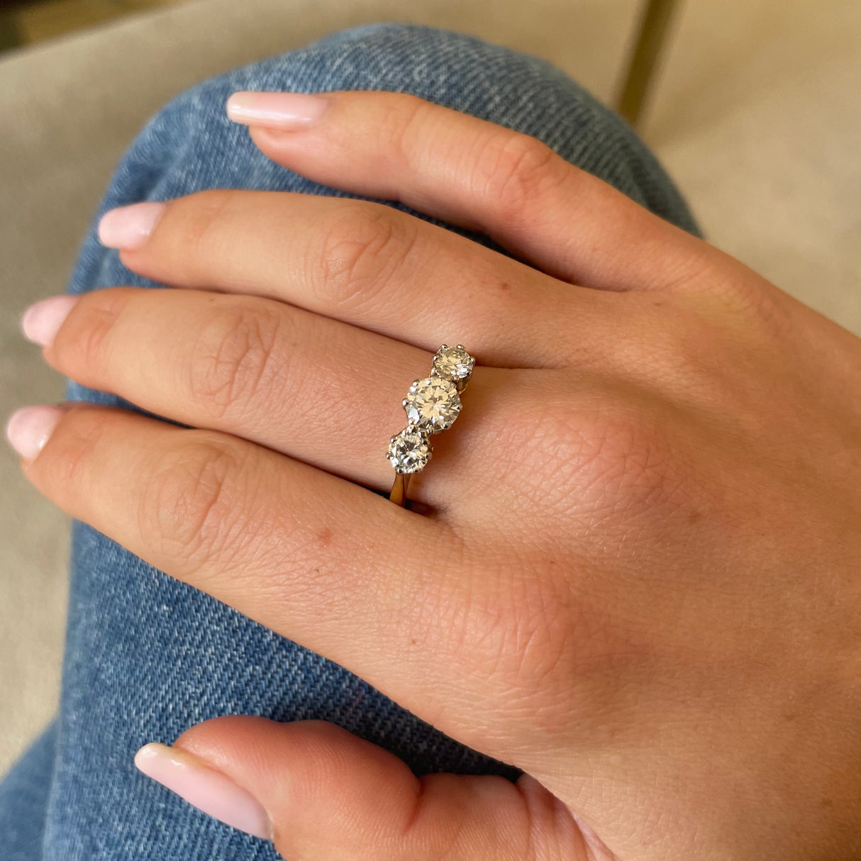 Vintage diamond three stone engagement ring, 18ct yellow gold