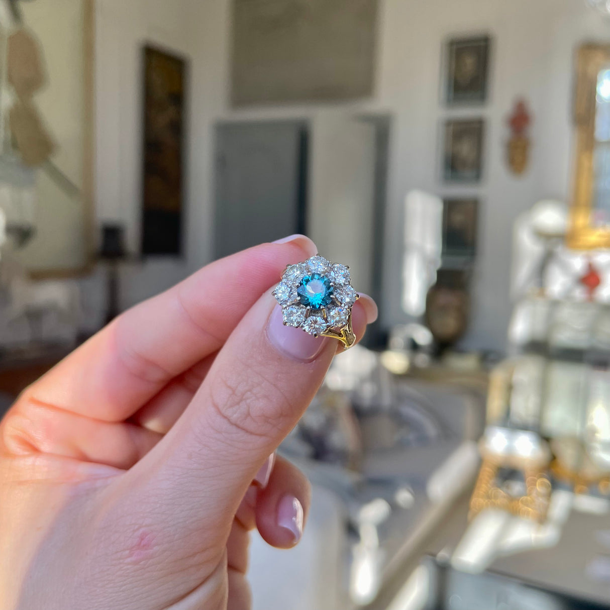 Engagement | a vintage aquamarine and diamond cluster ring, 18ct gold