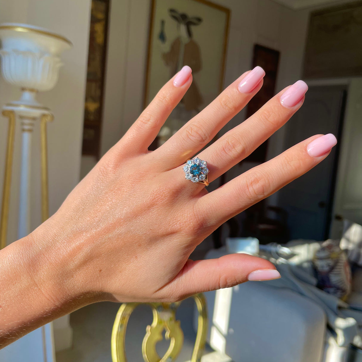 Engagement | a vintage aquamarine and diamond cluster ring, 18ct gold