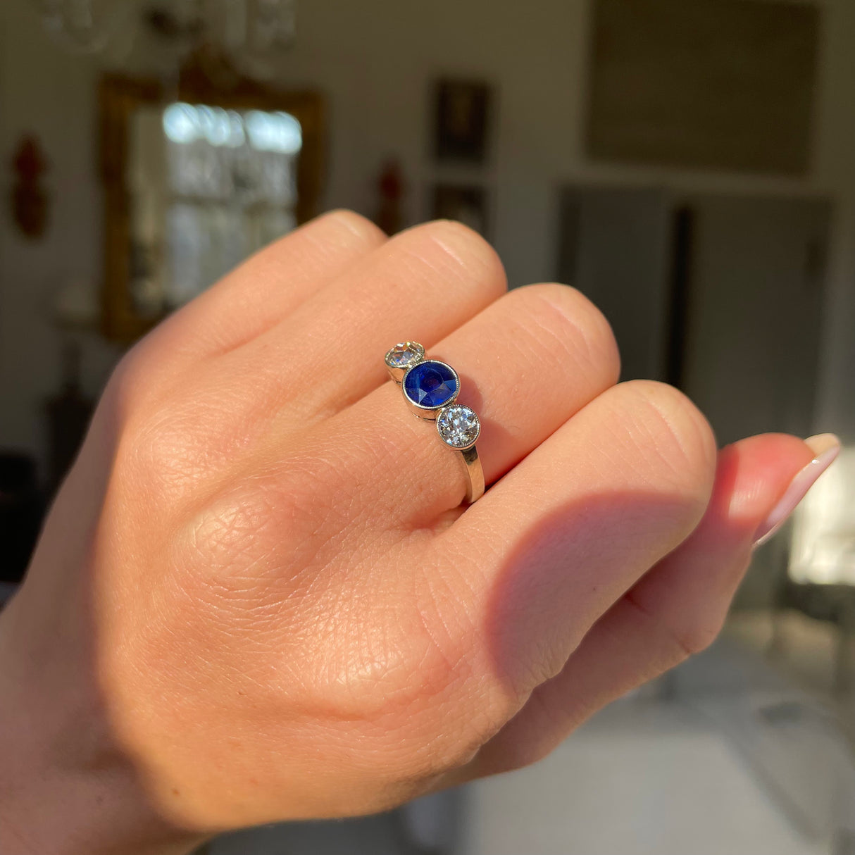 Art Deco sapphire & diamond engagement ring