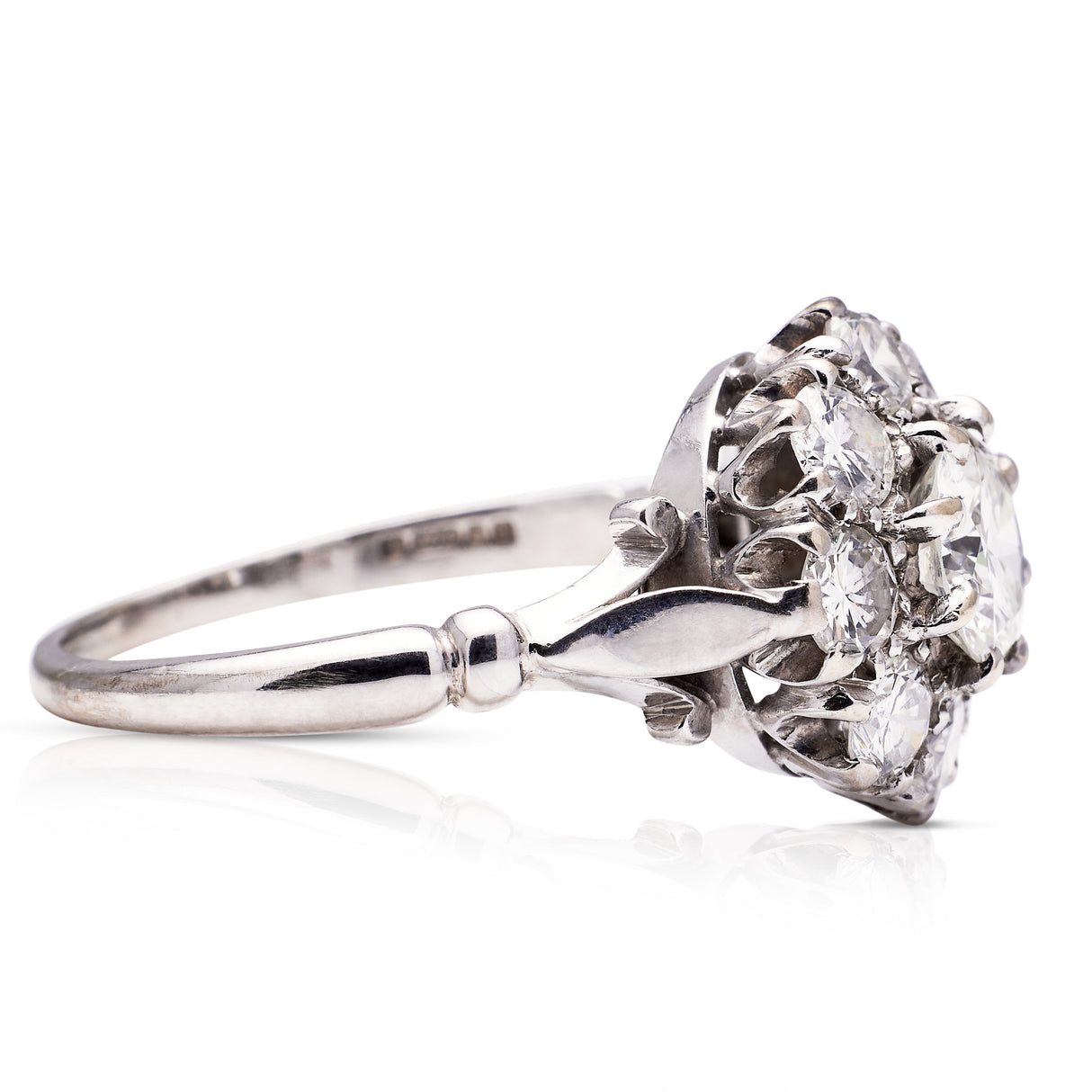Engagement | diamond cluster ring, 18ct white gold, antique