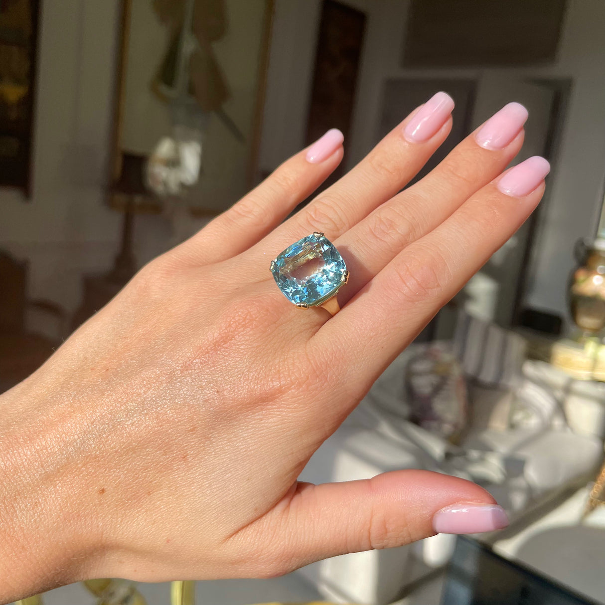 Art Deco | 13ct aquamarine ring, set in 18ct yellow gold