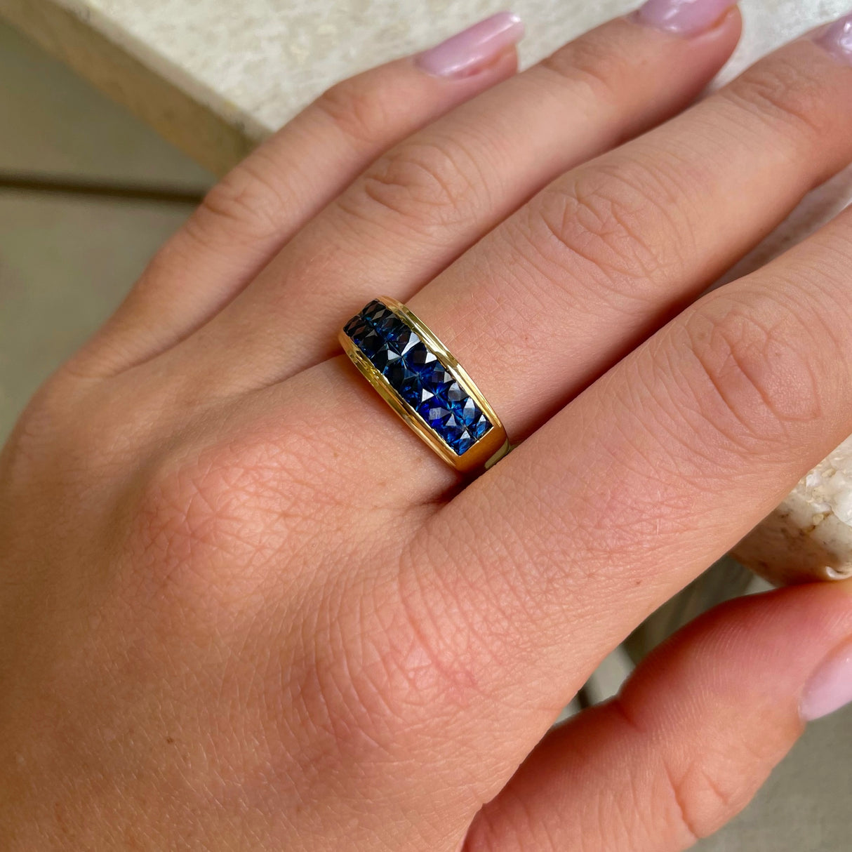 Vintage sapphire half-eternity band