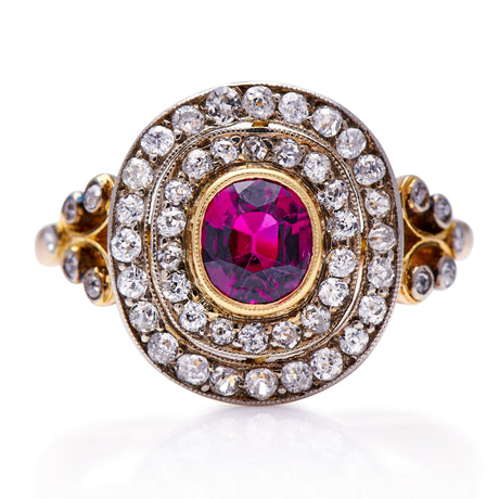 Antique-Edwardian-Ring-Ruby-Diamond-Platinum-18-Carat-Vintage