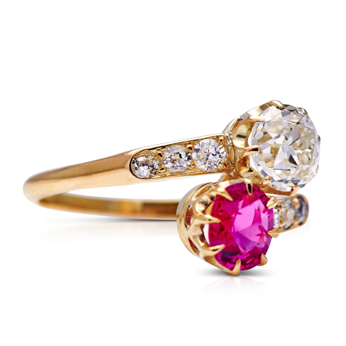 Vintage Antique Edwardian, 18ct Gold, Burmese Ruby and Diamond Ring Engagement Ring