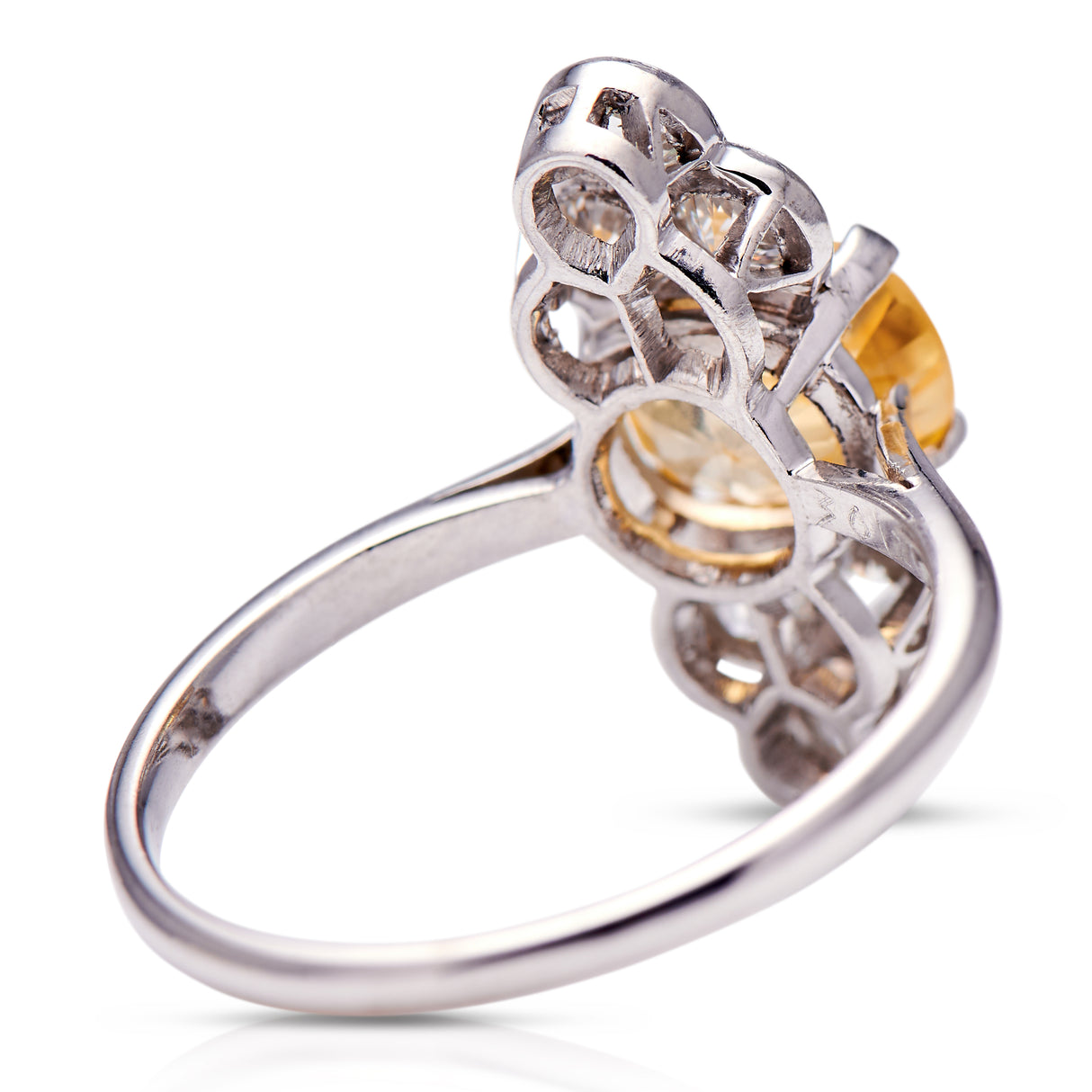Art Deco, platinum, sri lankan yellow sapphire and diamond ring