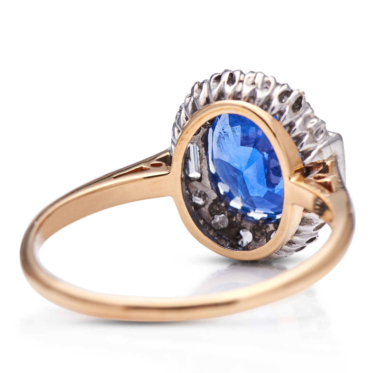 Art Deco Burmese sapphire & diamond cluster engagement ring