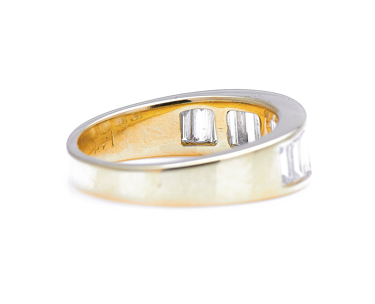Vintage, 14ct gold, baguette diamond half-eternity ring