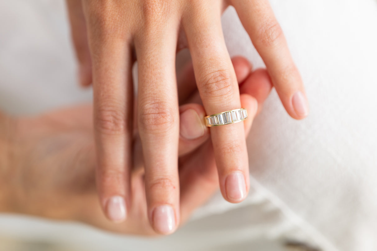 Vintage, 14ct gold, baguette diamond half-eternity ring