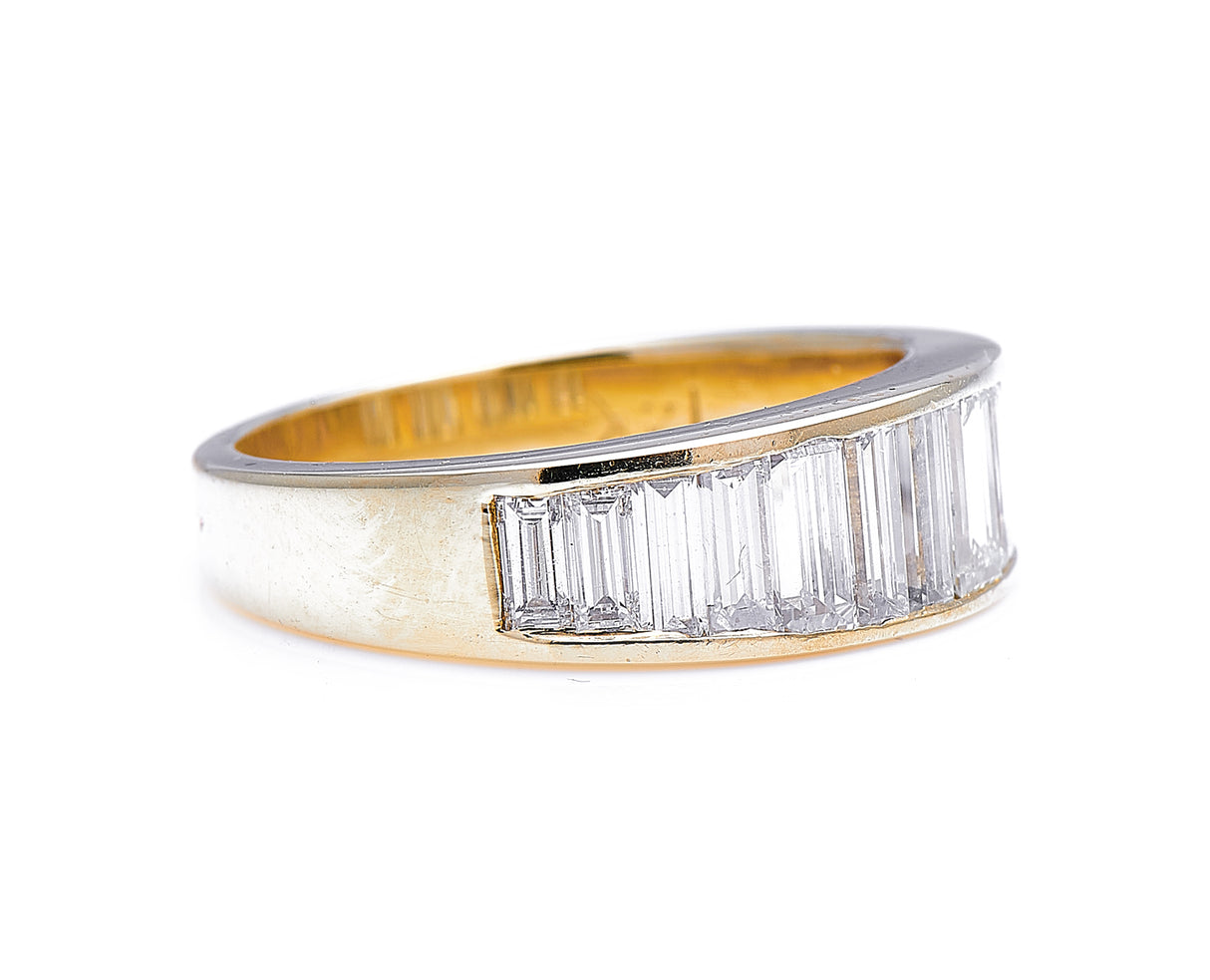 Vintage, 14ct gold, baguette diamond half-eternity ring
