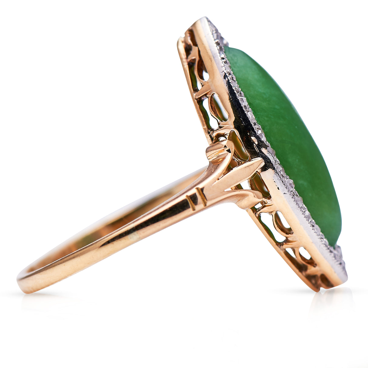 Antique_Rings Edwardian, 18ct Gold, Platinum, Nephrite Jade and Diamond Ring