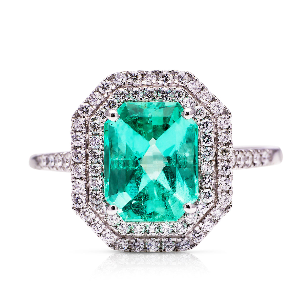 Emerald-Diamond-Cocktail-Ring-18ct-White-Gold-Party-Sea-Foam-Green-Antique-Jewlery