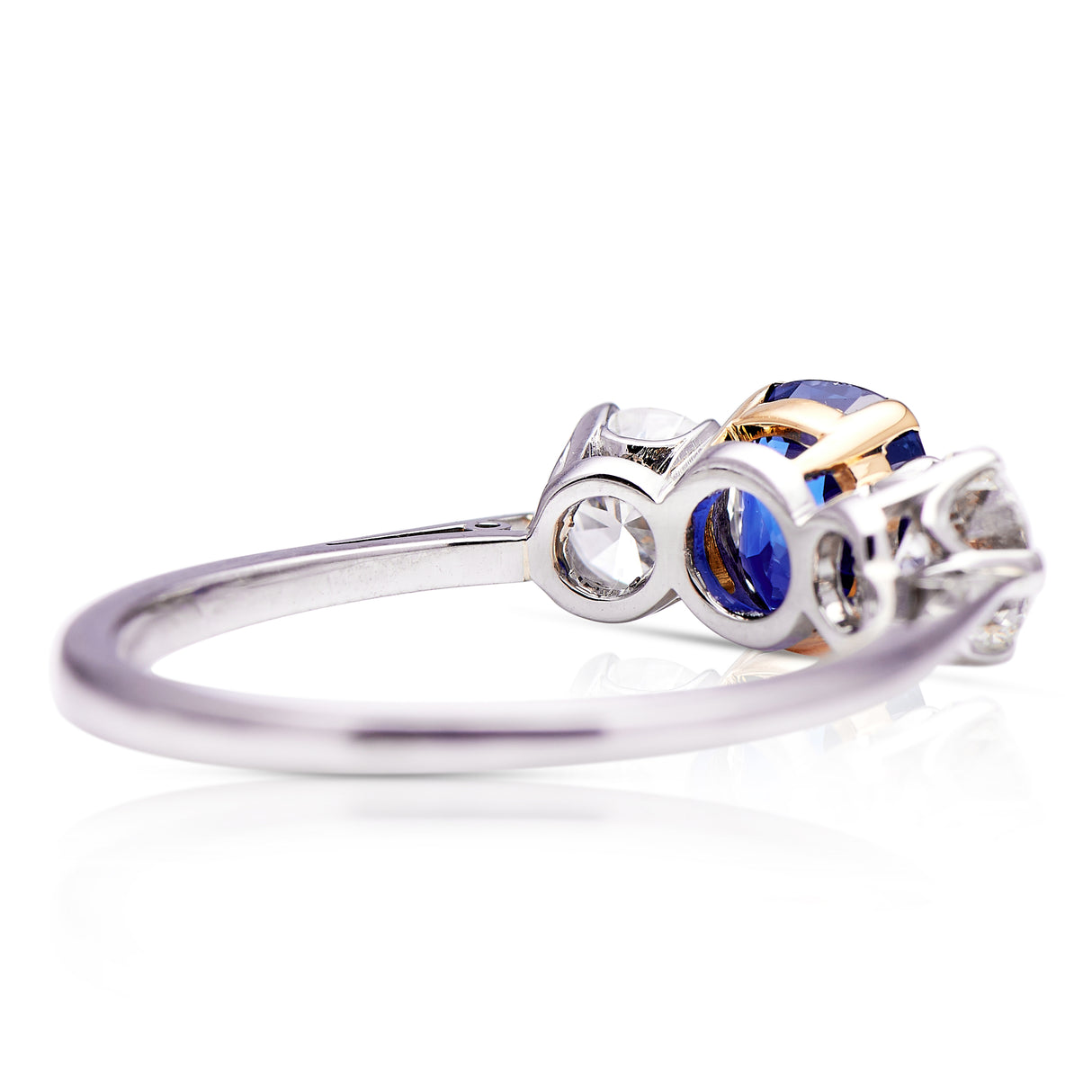 vintage, platinum, ceylon sapphire & diamond three stone ring