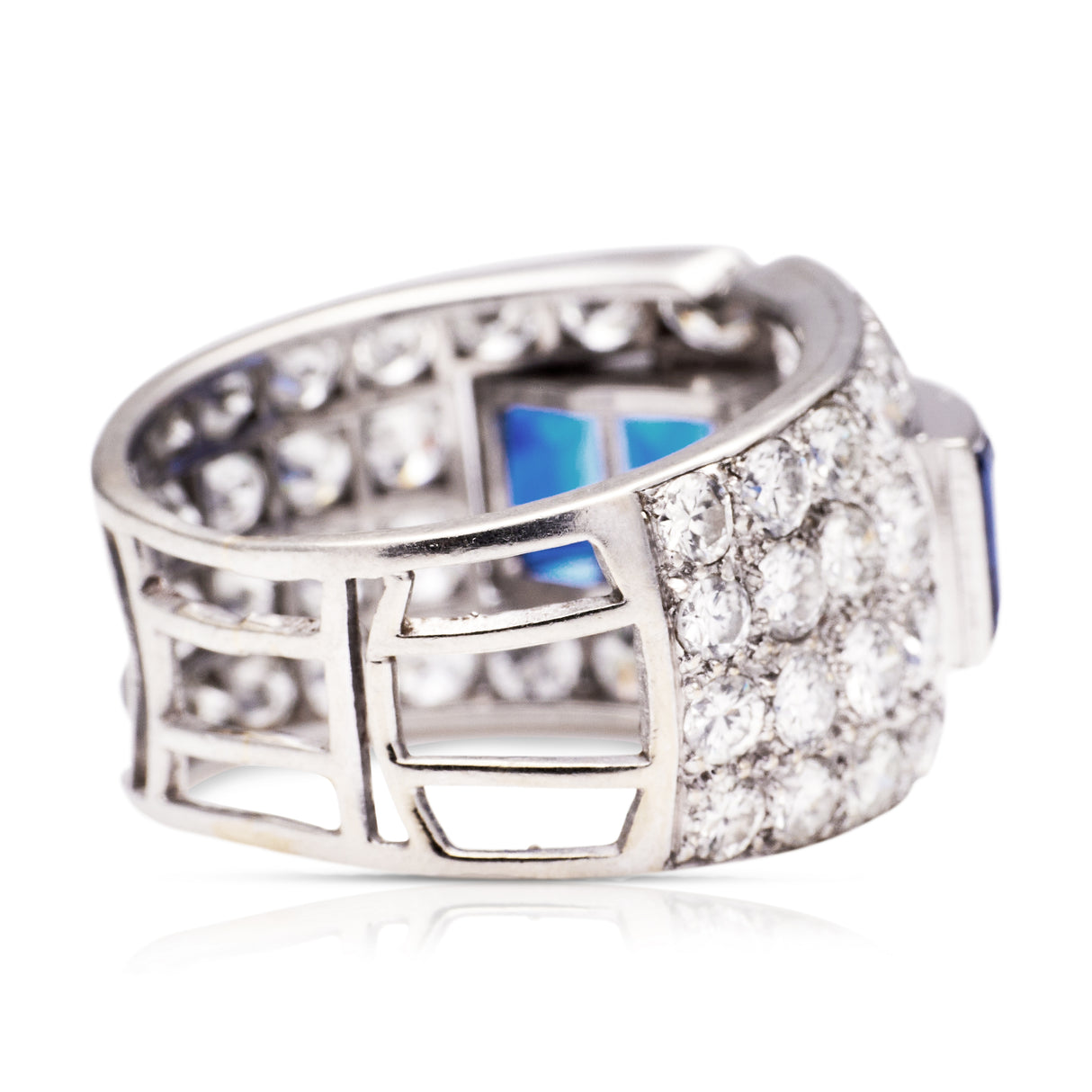 Sapphire and diamond Art Deco Band, back view.