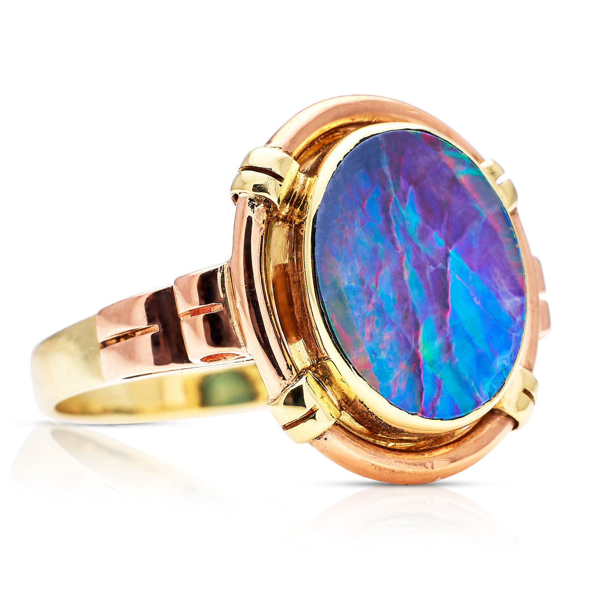 Antique | 1920s, black opal ring, rose & yellow gold