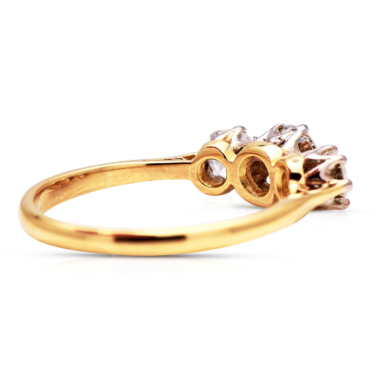 Vintage diamond three stone engagement ring, 18ct yellow gold
