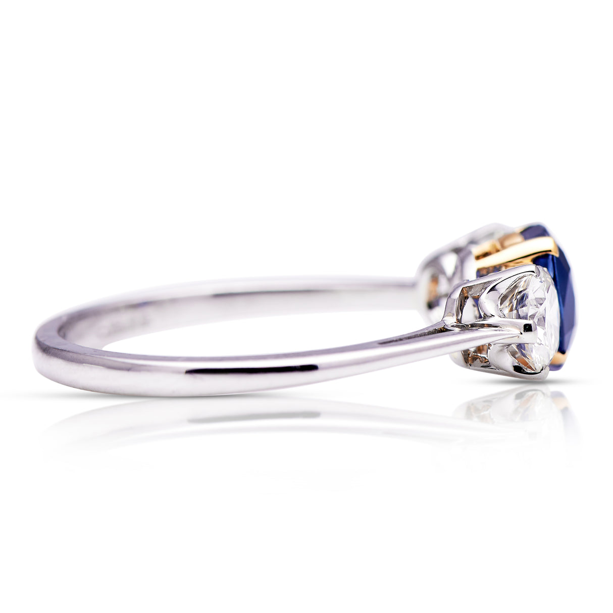 vintage, platinum, ceylon sapphire & diamond three stone ring
