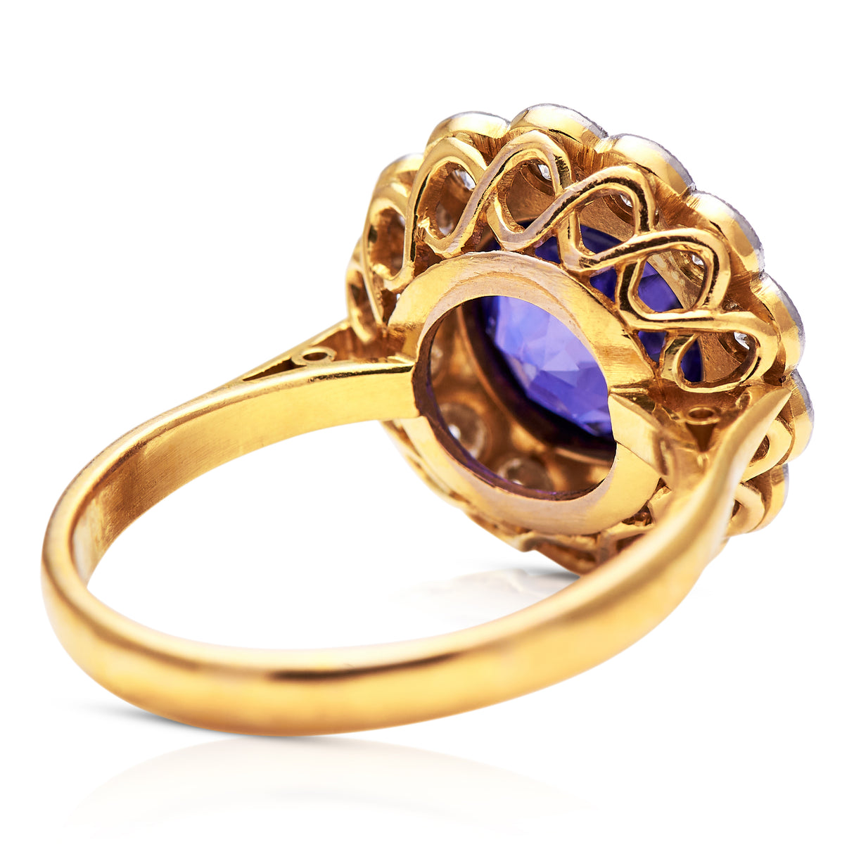 A rare, Edwardian, 18ct gold, violet sapphire & diamond ring