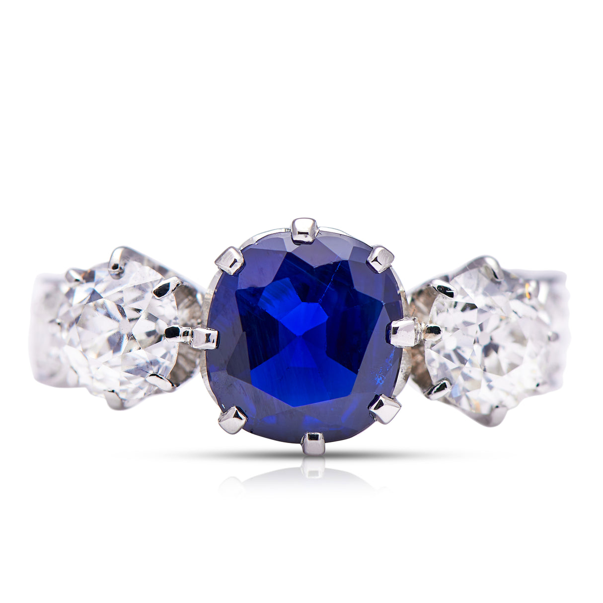 Art-Deco-Diamond-Sapphire-Ring-Antique-Three-Stone-Lustrous-Jewellery
