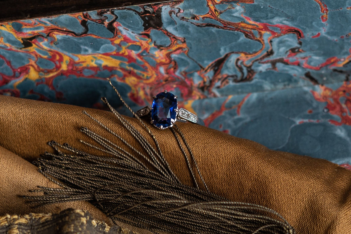 Edwardian, 18ct white gold, Burmese sapphire and diamond ring