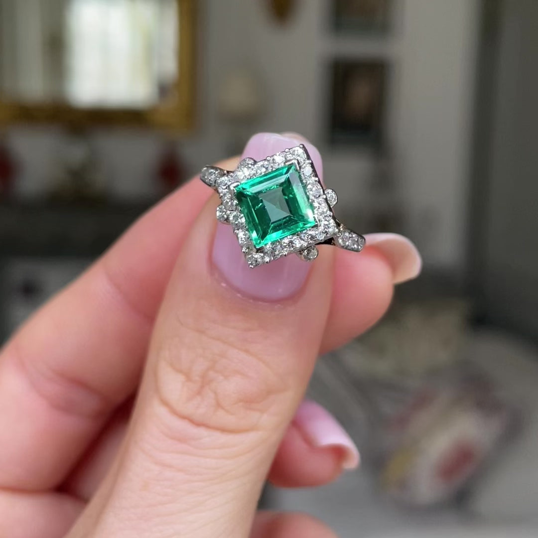 Exceptional, Edwardian, Colombian emerald & diamond ring