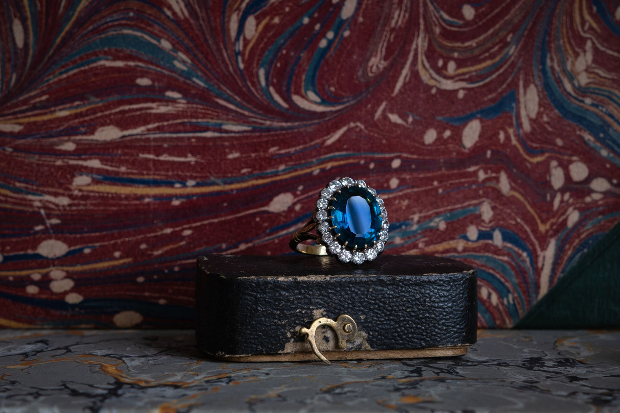 Edwardian, 18ct gold, extraordinary indicolite tourmaline and diamond cluster ring