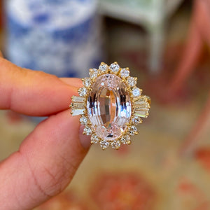 1950s morganite & diamond cocktail cluster ring