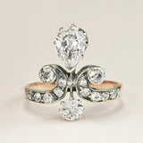 Antique, Edwardian pear cut diamond motif engagement ring