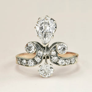 Antique, Edwardian pear cut diamond motif engagement ring