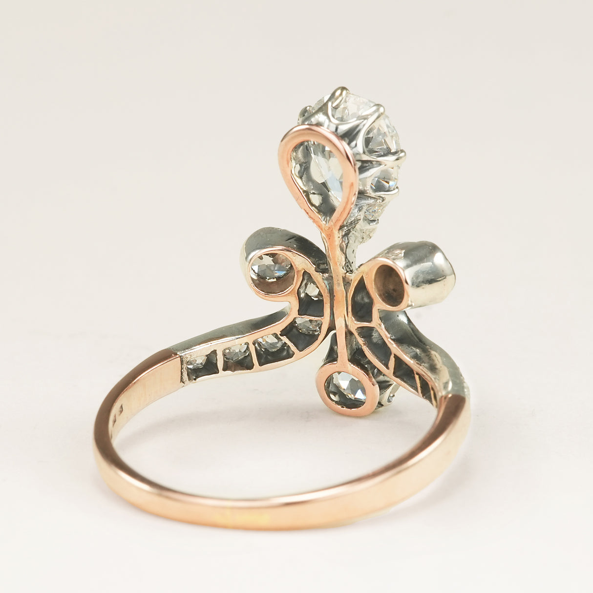 Antique, Edwardian pear cut diamond motif engagement ring