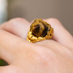 Vintage, 1980's French, tiger's eye honey bear ring