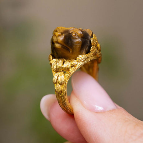 Vintage, 1980's French, tiger's eye honey bear ring
