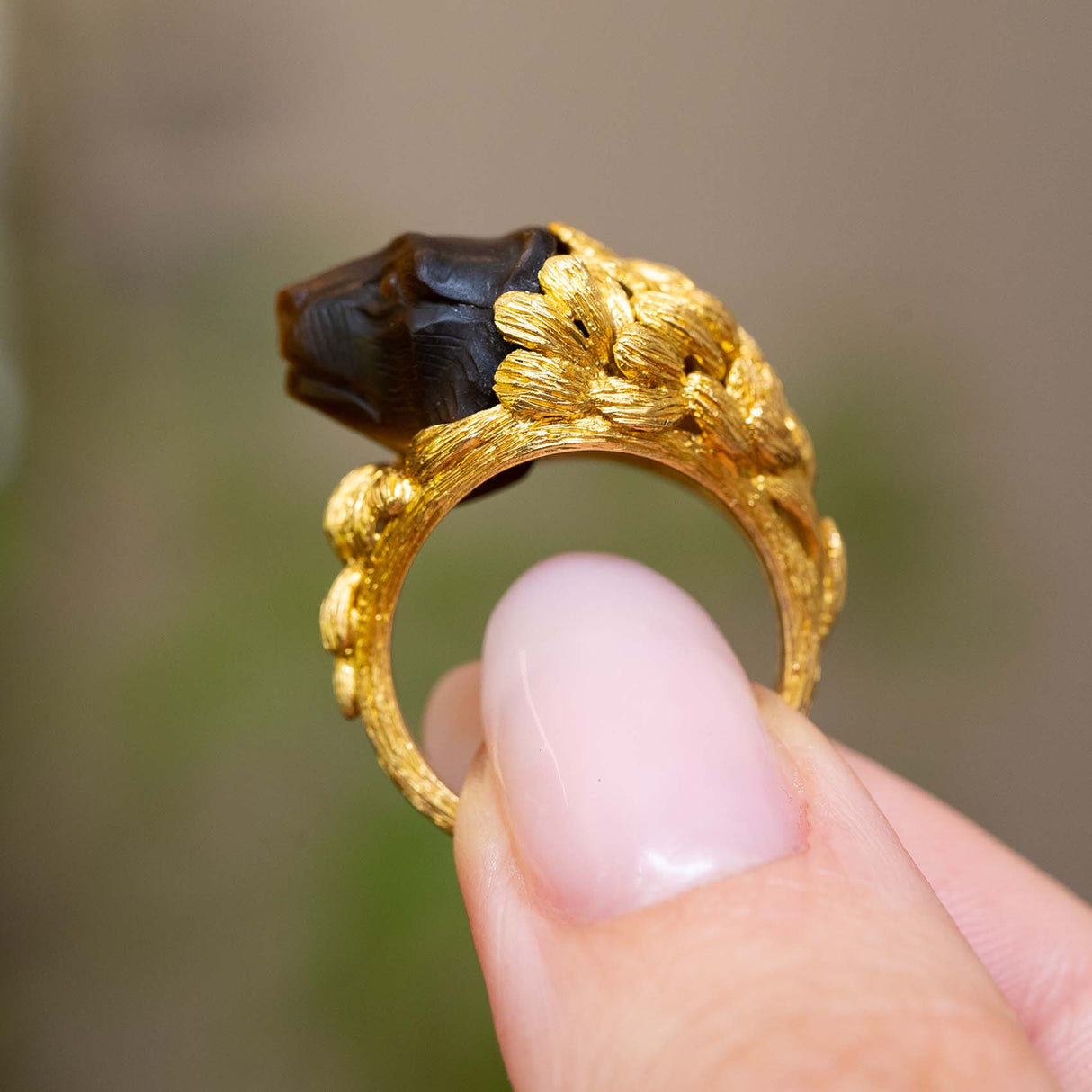 Vintage, 1980's French, tiger's eye honey bear ring