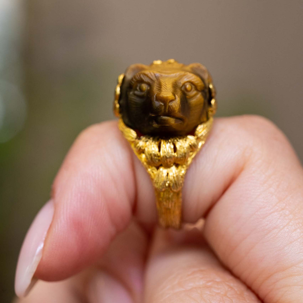Vintage, 1980's French, tiger's eye honey bear ring