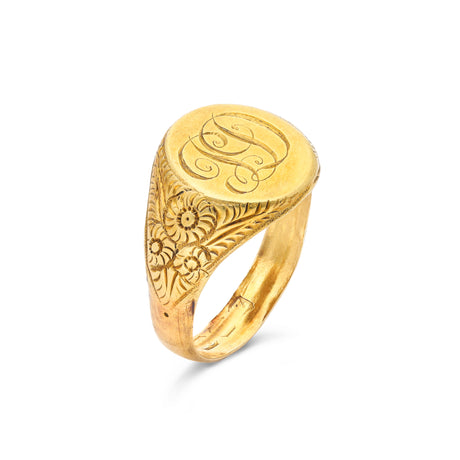 Signet ring initials "jd", 18ct yellow gold
