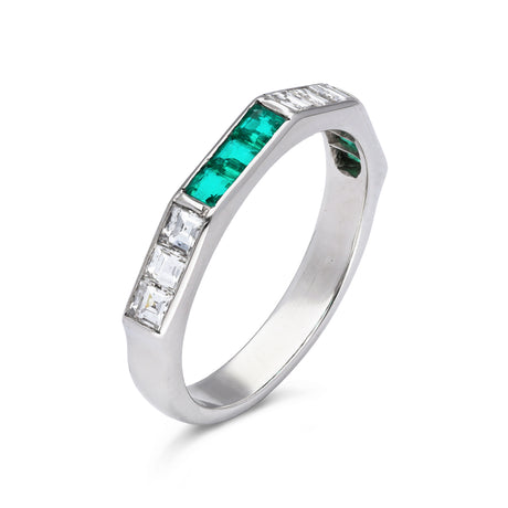 Emerald & diamond half-eternity ring, 18ct white gold