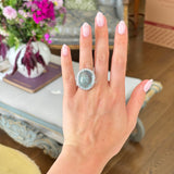 Vintage cabochon aquamarine & diamond cluster cocktail ring