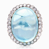 Vintage cabochon aquamarine & diamond cluster cocktail ring
