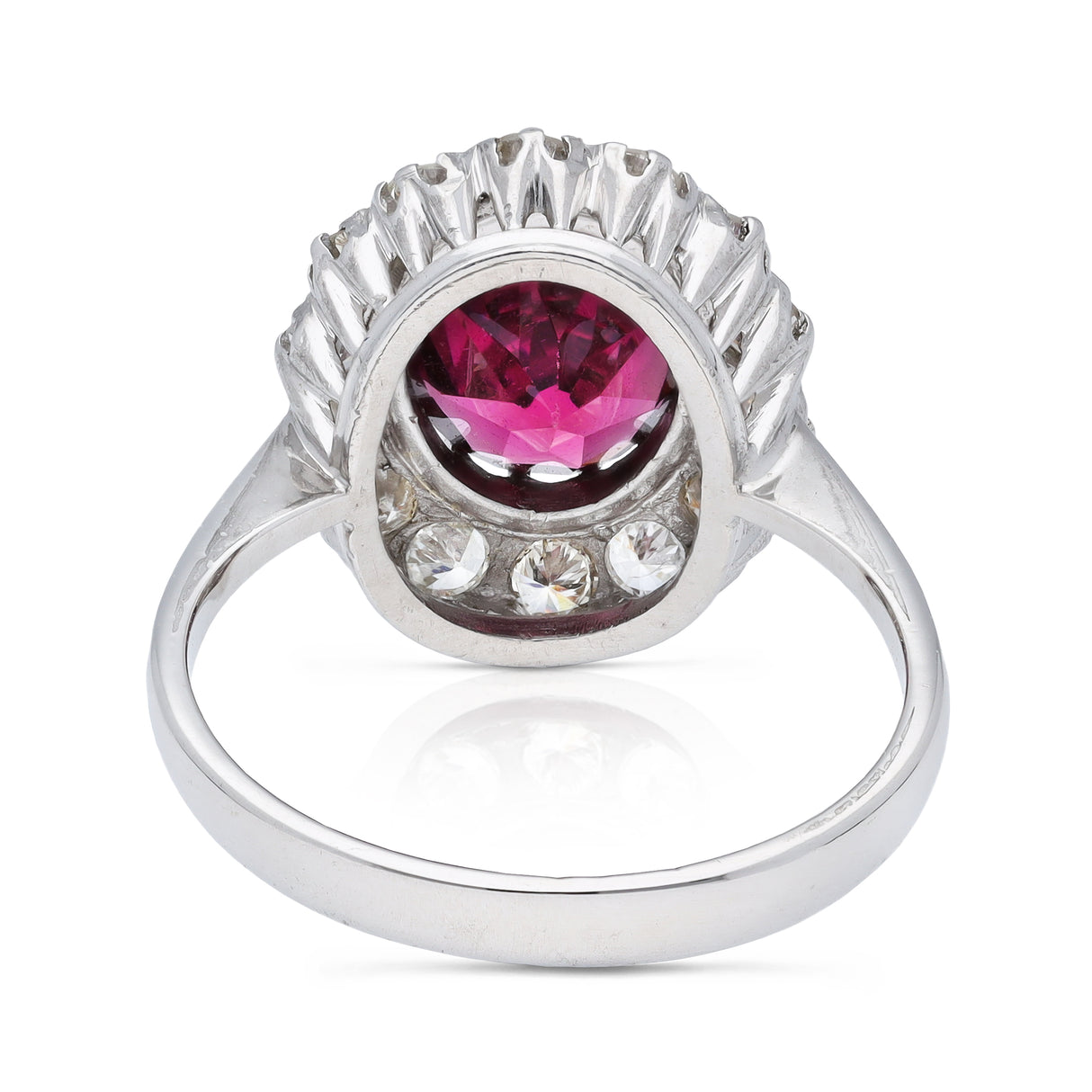 red tourmaline and diamond cluster ring, back view. 