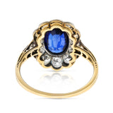 Antique royal blue sapphire and diamond cluster engagement ring, circa 1900